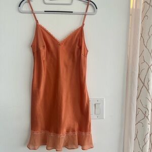 Victoria's Secret Orange Satin Chemise with Lace Trim